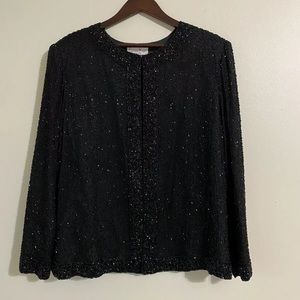 Vintage LAURENCE KAZAR BLACK BEADED Silk JACKET SIZE LARGE Event